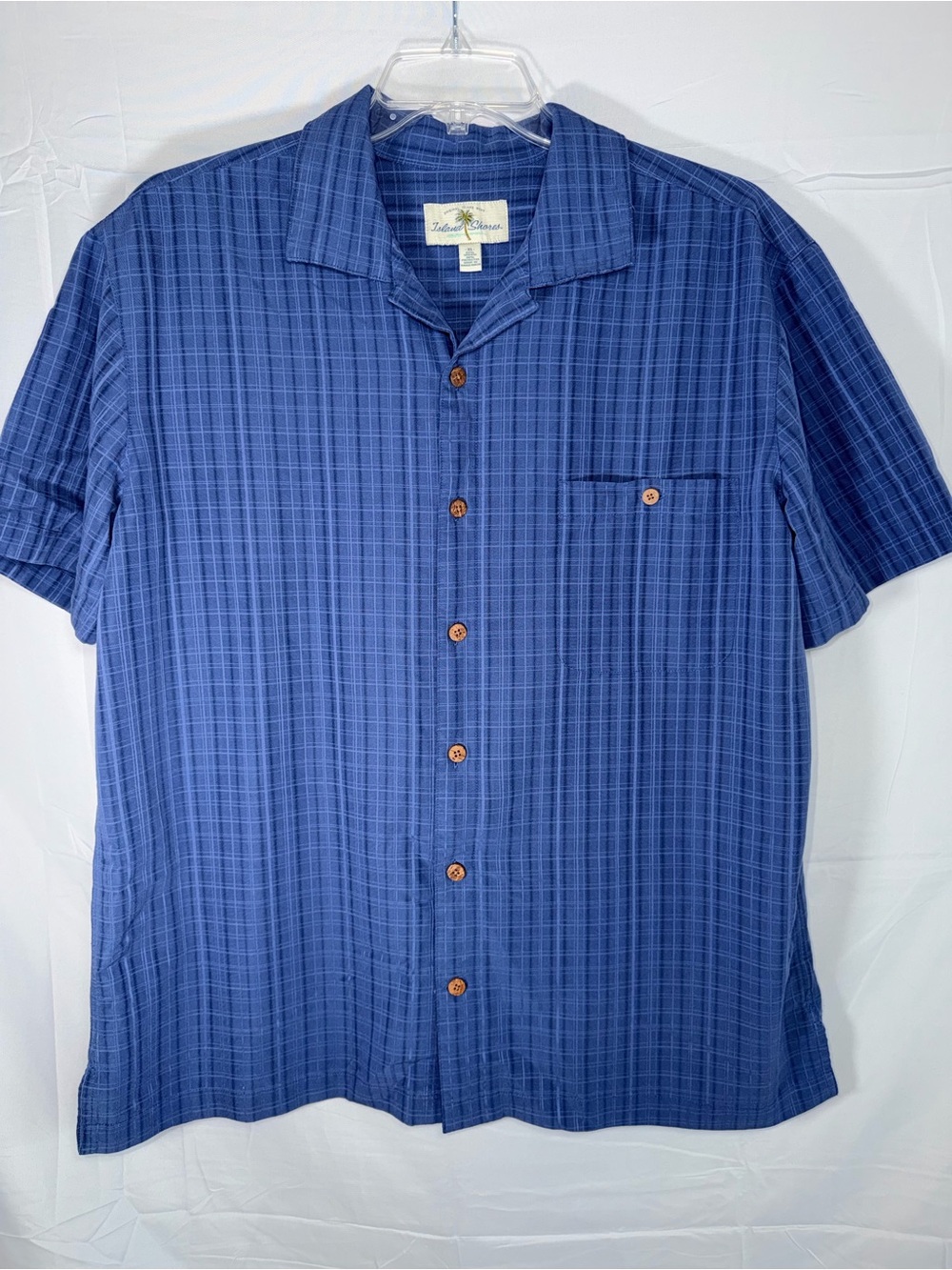 Island Shores Men's Short Sleeve Camp Shirt - Blue XL